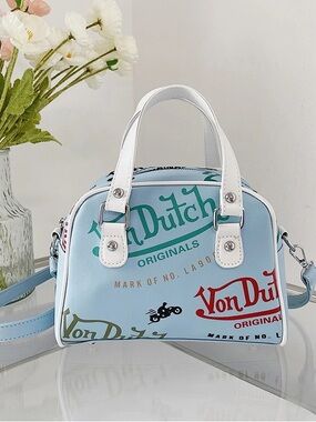 Von Dutch Blue and White Crossbody Bag